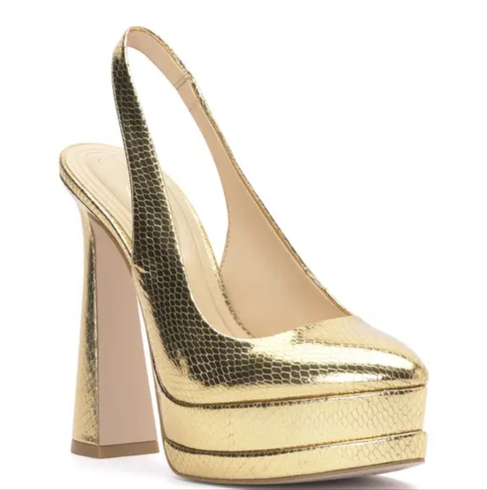 Jessica Simpson Mayria Slingback Platform Heels  Size 6.5 Metallic Gold